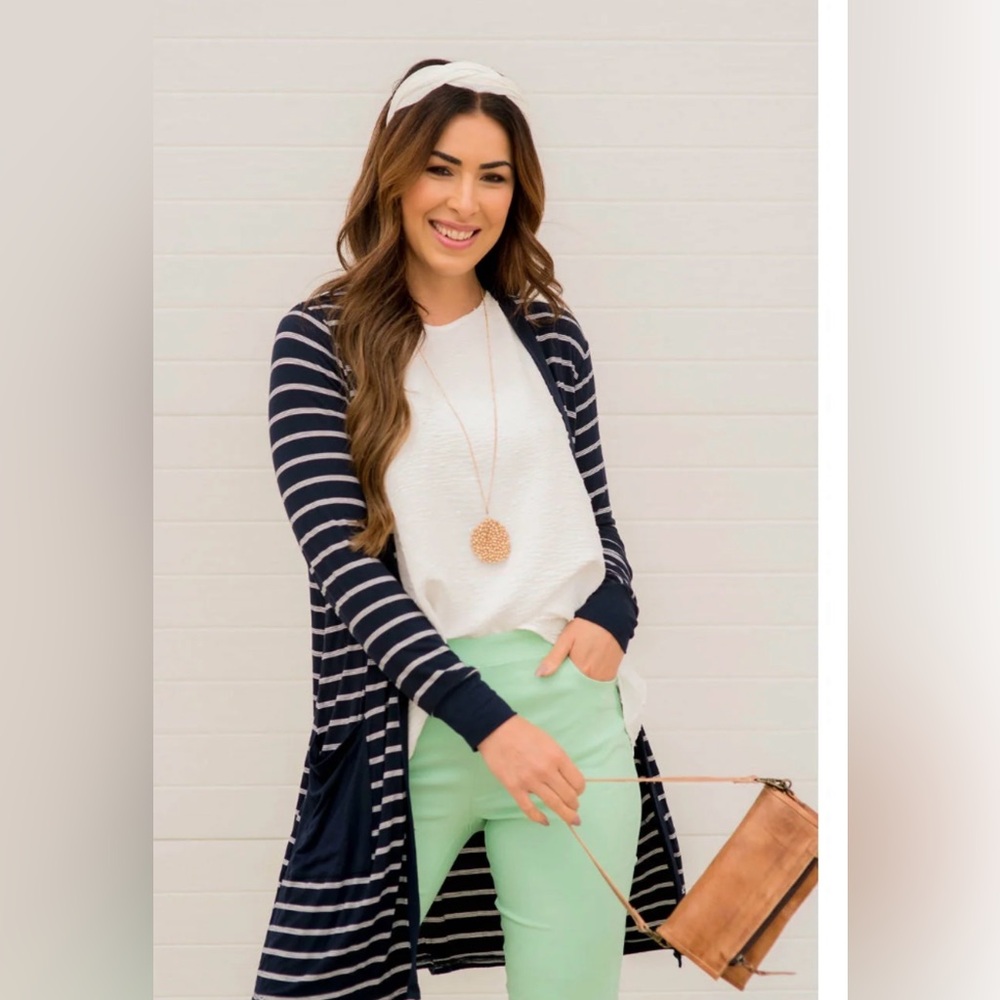 Navy Blue and White Stripped Cardigan